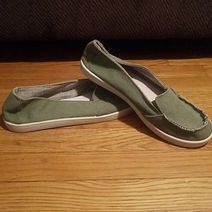 Women's loafers green canvas slip ons